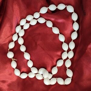 Crown Trifari White Milk Bead Necklace